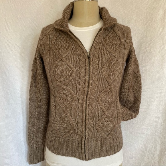 TNA Aritzia XS/S zip front cable sweater mocha - Picture 3 of 8